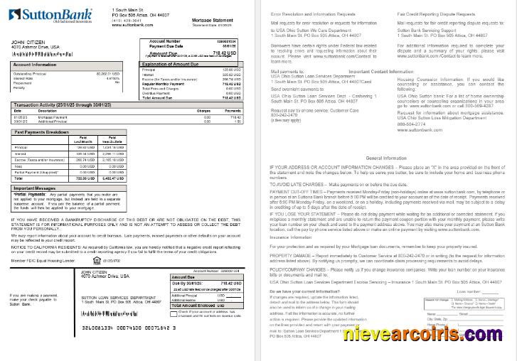 USA Ohio Sutton bank mortgage statement